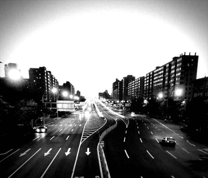 Beijing highway from bridge at night